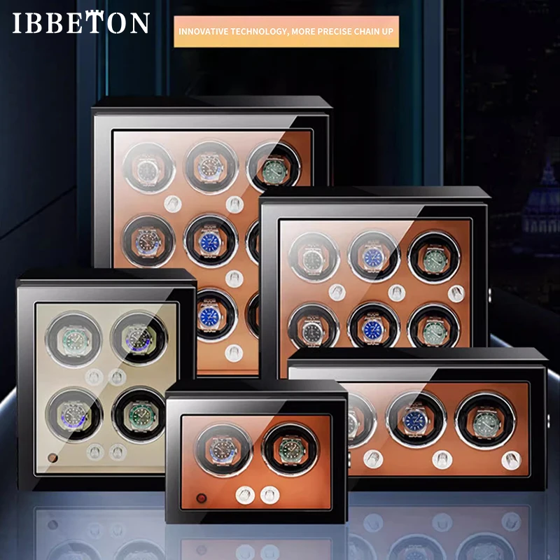 

IBBETON Watch Winder Luxury Brand Fingerprint Unlock 2 3 4 6 9 Automatic Watches Boxes Wooden Watch Storage Safe BoxPiano Paint