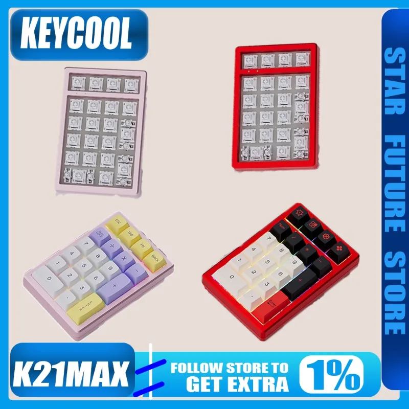 

Keycool K21MAX Клавиатура Беспроводная трехрежимная клавиатура из алюминиевого сплава с возможностью горячей замены RGB PAD Мини-клавиатура PBT Keycap ПК Геймер Офисный подарок