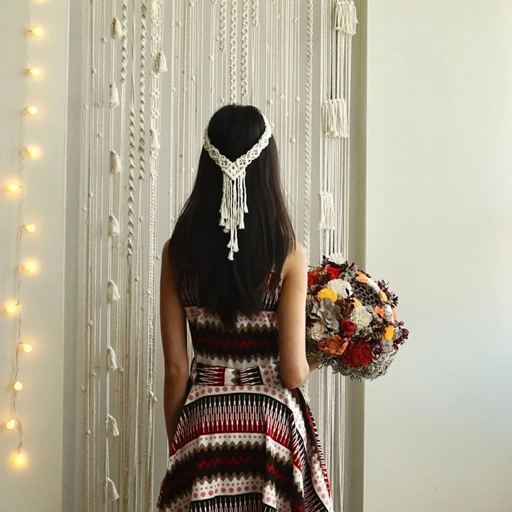 

Long Woven Macrame Headband for Women Handcrafted Cotton Rope Bohemian Style Hair Wrap Wedding Travel Beach Headdress