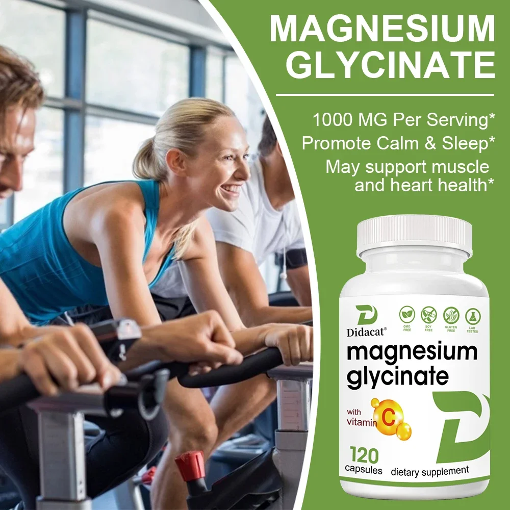 Magnesium Glycinate Supplement 1000 Mg with Vitamin C, Highly Absorbable, for Women and Men, Non-GMO Vegetable Capsules