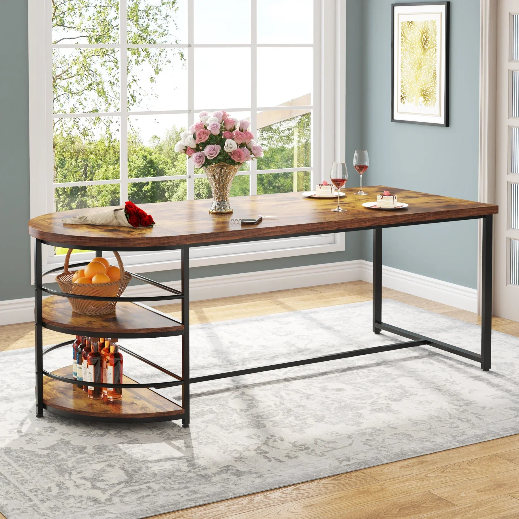 Tribesigns Dining Table for 4 with Storage Shelf, 3-Tiers Wood Kitchen Table 70.9'' Long Dinner Table with Metal Frame