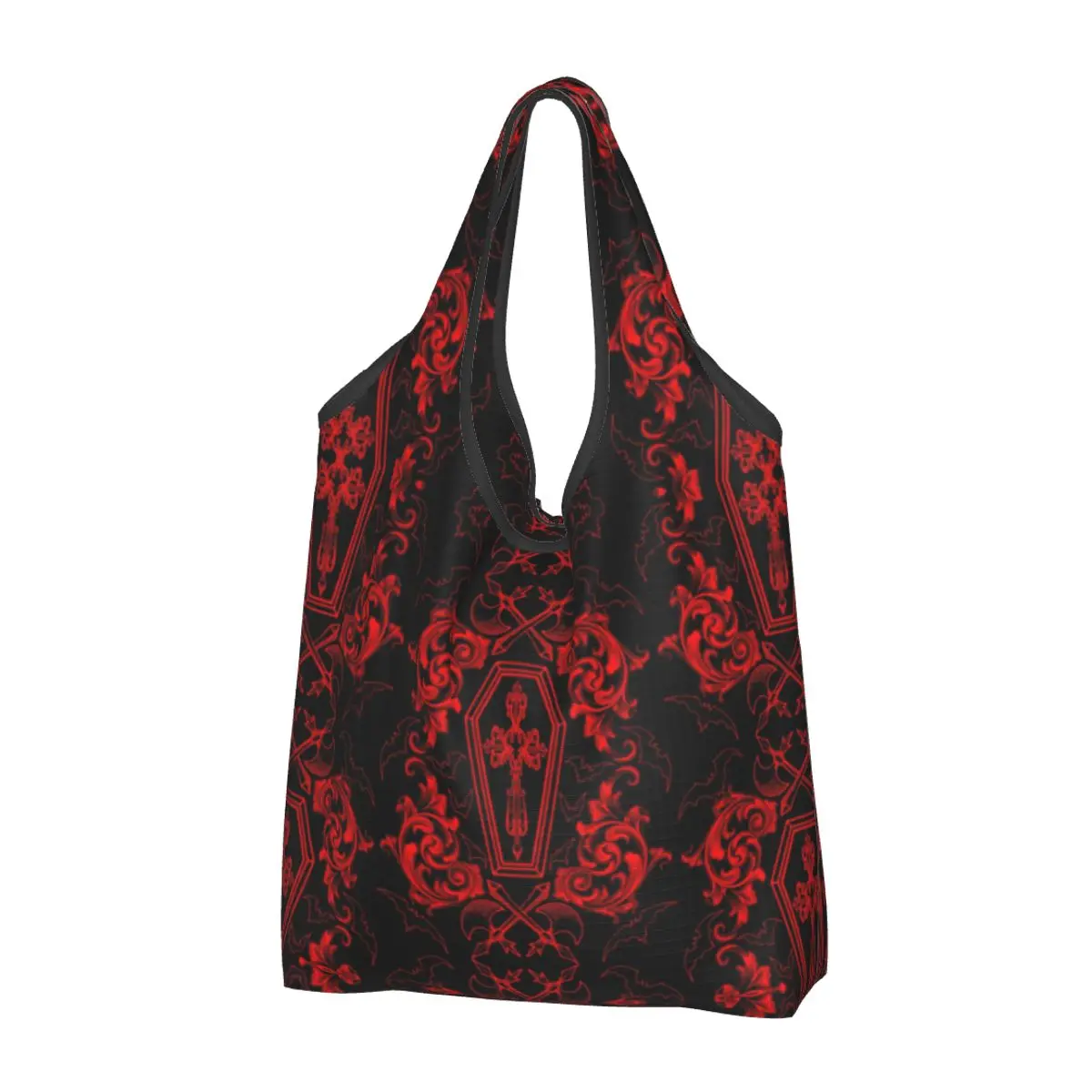 Custom Funny Gothic Vampire Shopping Tote Bags Portable Halloween Haunted Mansion Groceries Shoulder Shopper Bag