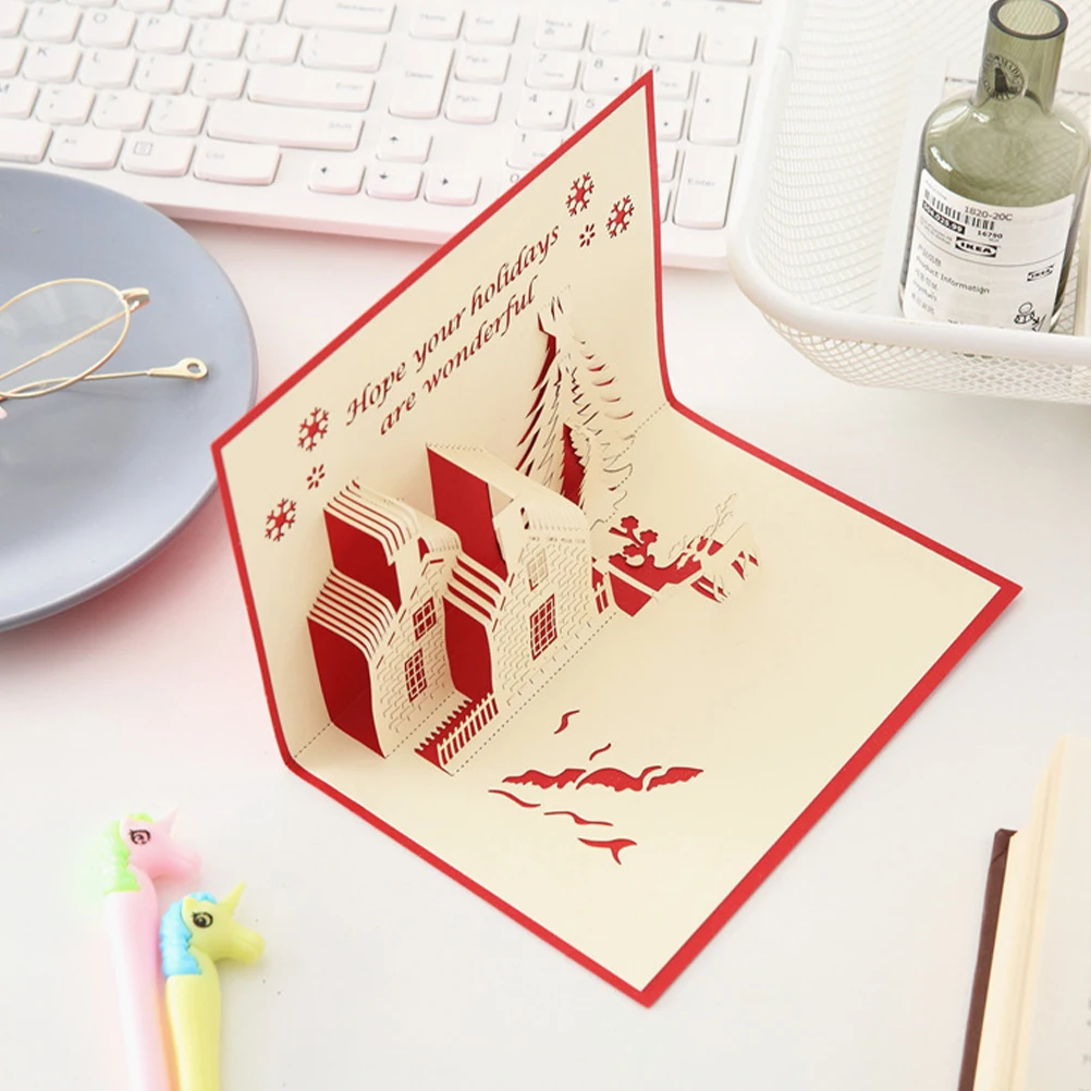 

2 Pcs 3d Christmas Card Decorations Merry You Greeting Cards Festival Blessing Luxury
