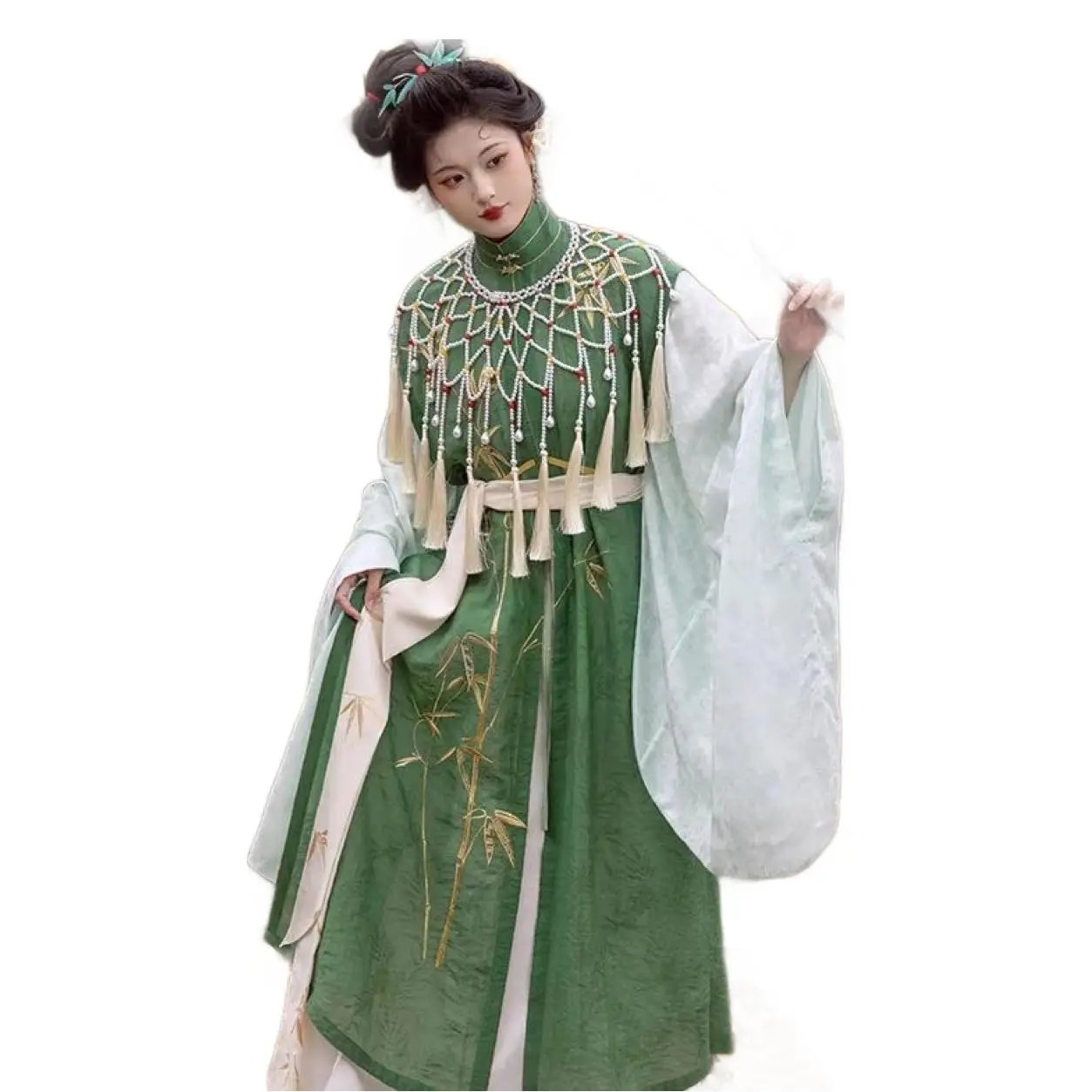 Chinese Traditionele Plastic Parels Geweven Sjaal Elegante Jurk Kwastje Cape Koninklijke Partij Bruiloft Bruid Jurk Cloud Schouders Cappa