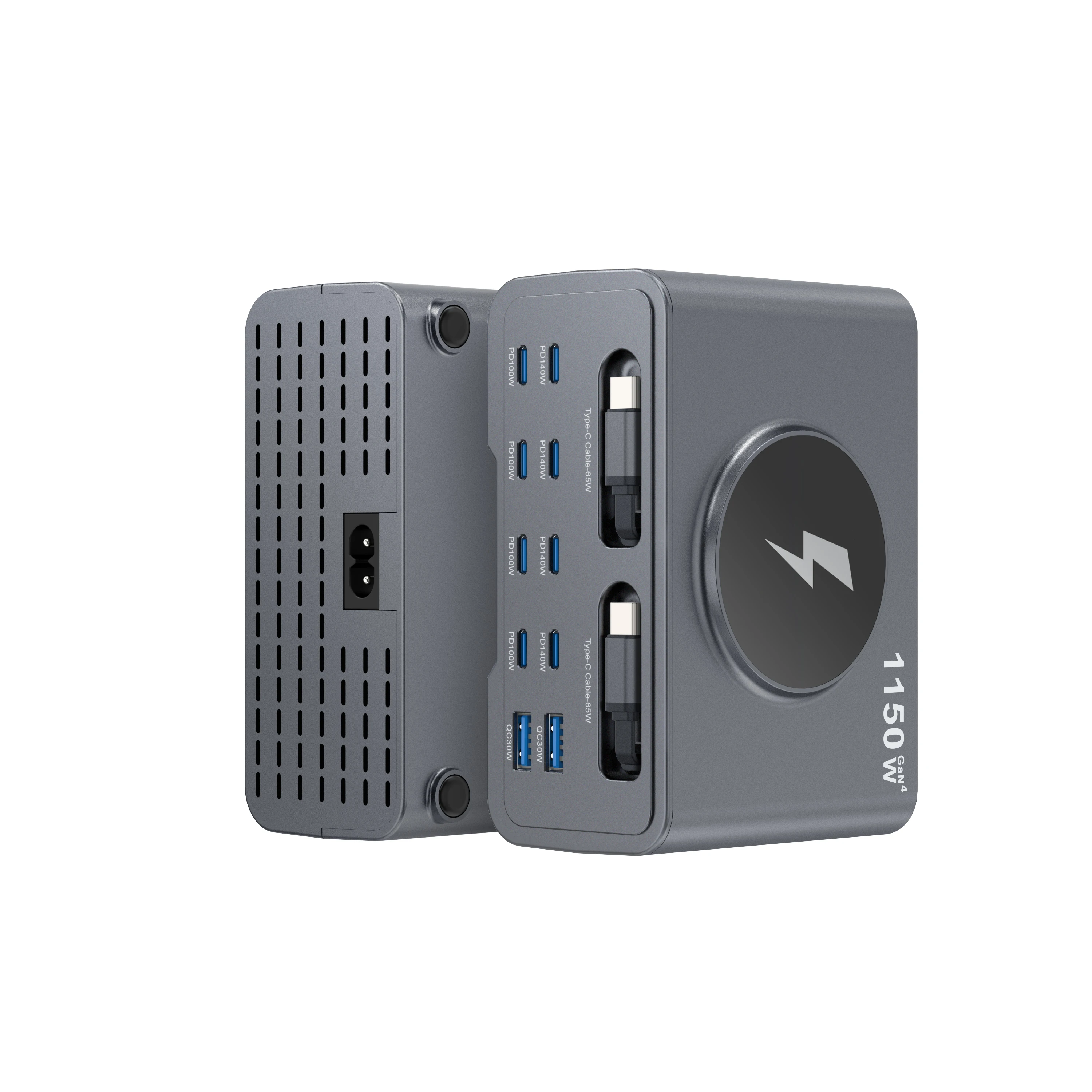 1150W Desktop Fast GaN Charger Multi-Port PD Charging Station Retractable Dual Cable Multiple Devices 15W Wireless Pad Charging