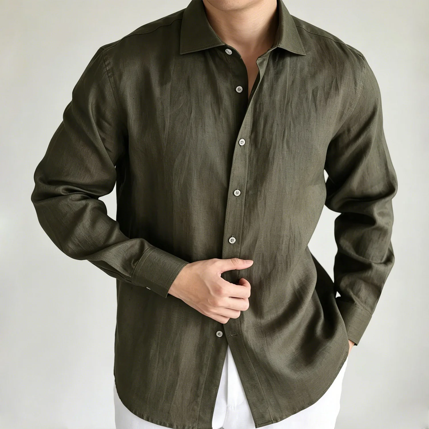 Italian 100% Linen Long Sleeved Shirt for Men in Summer Daily Commuting Old Money Style Loose Fitting Sun Protection Shirt TEE