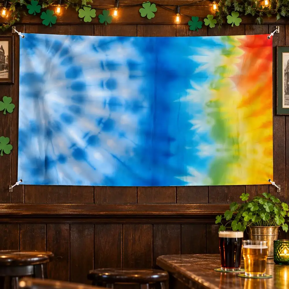 Colorful Tie Dye Pattern Flags No Hem Banner Anti Fade Washable Home Wall Decor Multi Sizes