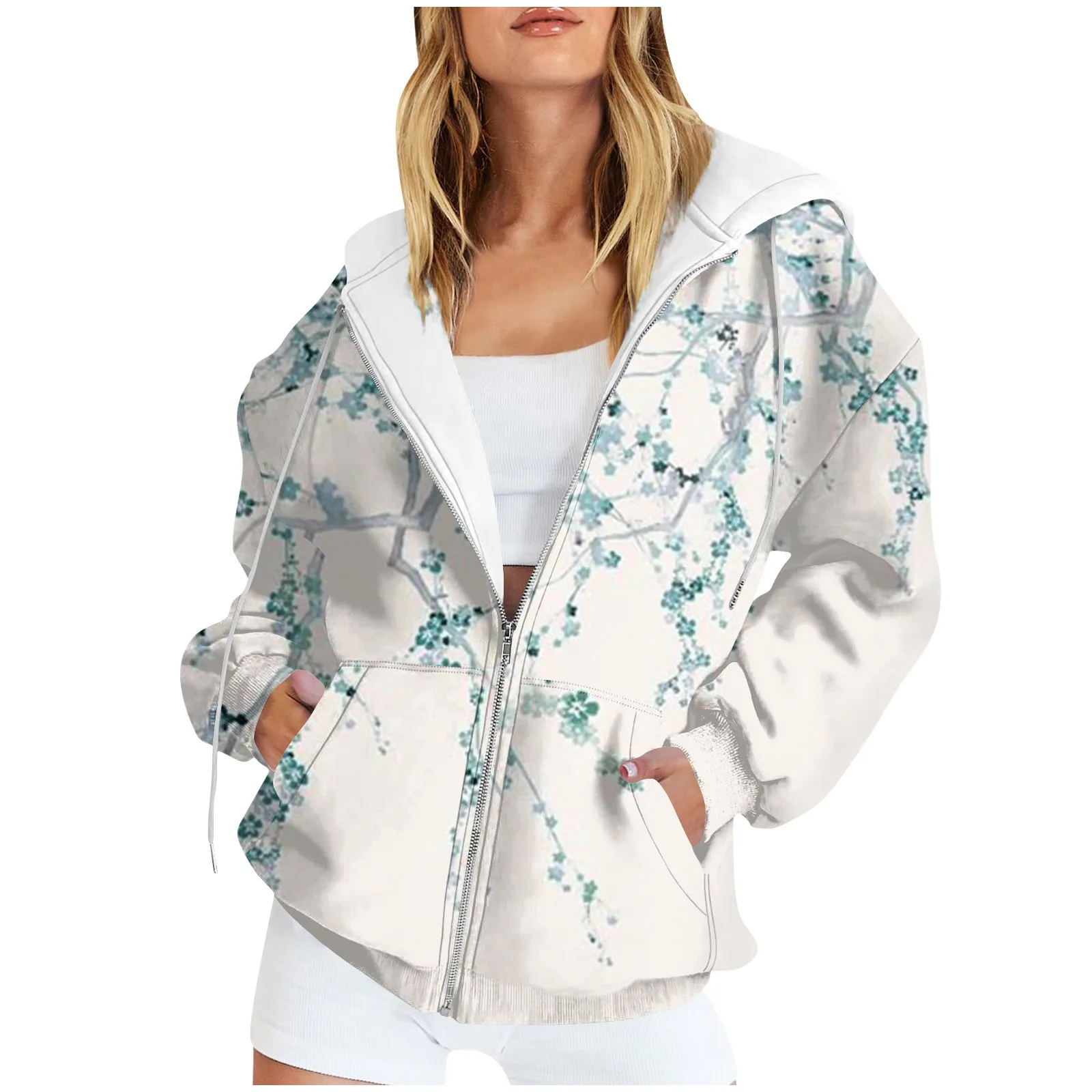 Women's Casual Fashion Foral Printed Long Sleeve Pullover Hoodies Zipper Sweatshirts Coat куртки осенние женские 가을자켓 2023