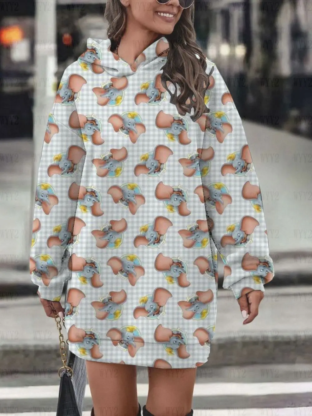 Street Style Clothing New Women's Casual Wear Autumn Winter Long Sleeve Hoodie Dress Disney Dumbo Cute Pattern