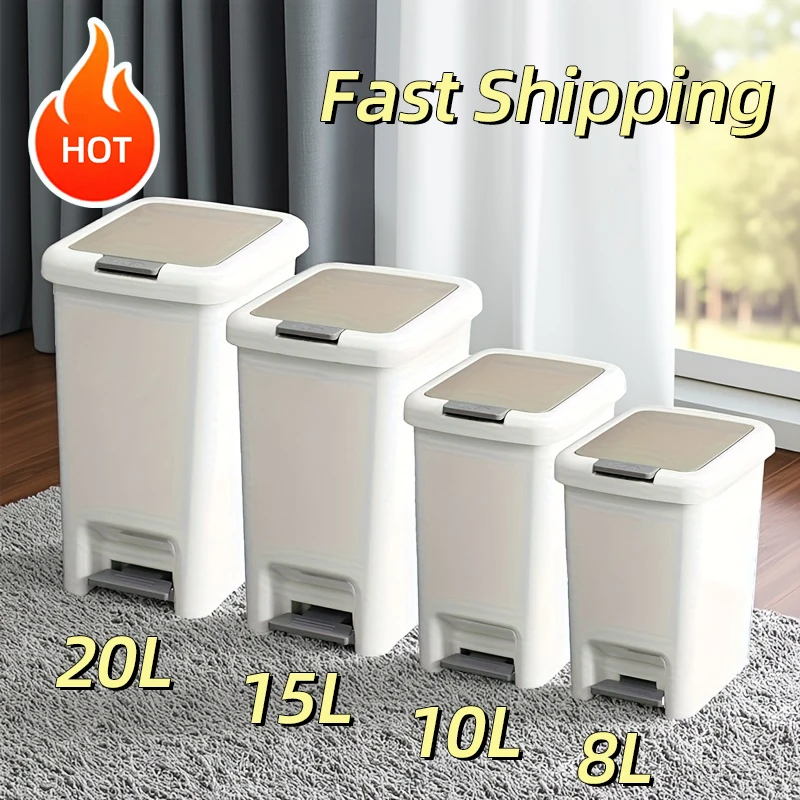 

8L/10L/15L/20L,Plastic Foot Pedal Double Opening Trash Can for Use in Bathroom, Kitchen, Living Room, Dorm, Office Trash Bin，