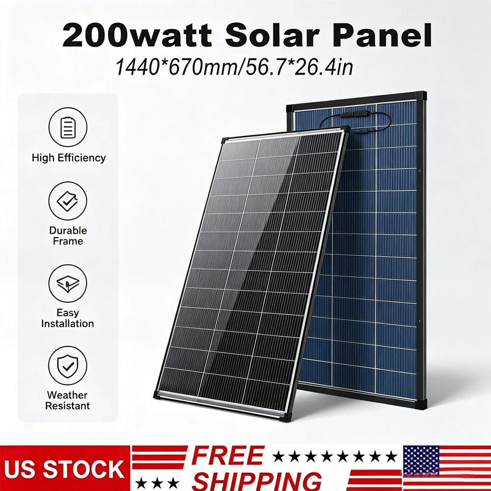 200W N-Type Bifacial Solar Panel 18BB A+ Grade, 25% High Efficiency IP68 Waterproof Solar Panel, 12V Off-Grid Module for RV, Boat & Camper Rooftops