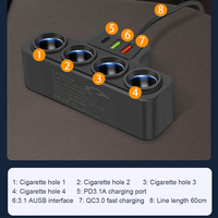 3 USB Socket QC3.0+PD 3.1A 3 USB Ports Car Cigarette Lighter Splitter 4-Socket 18W Phone Power Adapter USB Phone Charger Adapter