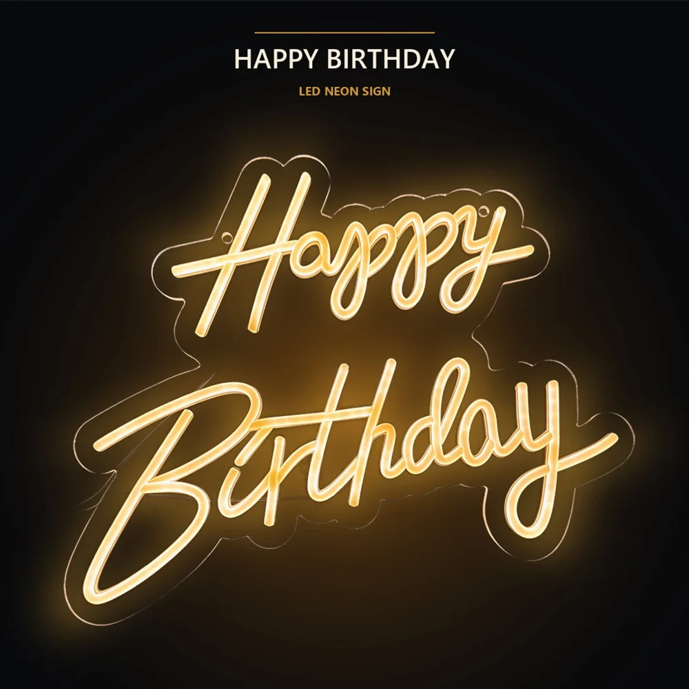Happy Birthday Neon Sign LED Light Acrylic Party Decoration USB Battery Powered Birthday Decor Wall Hanging Lamp