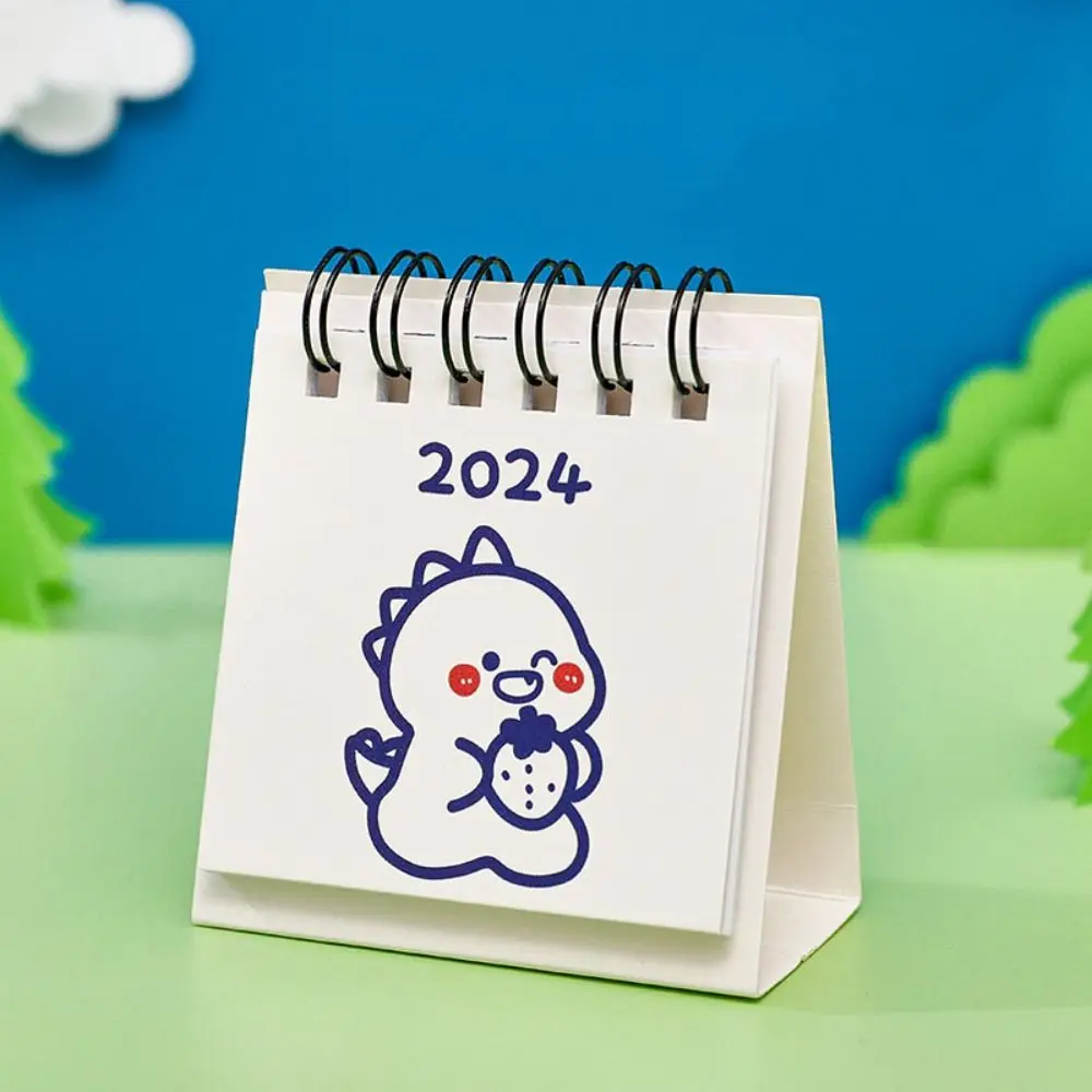 Calendrier créatif Ins 2024, Mini calendrier de bureau de dessin animé mignon, Mini bloc-notes à bobine de dessin animé pour étudiant