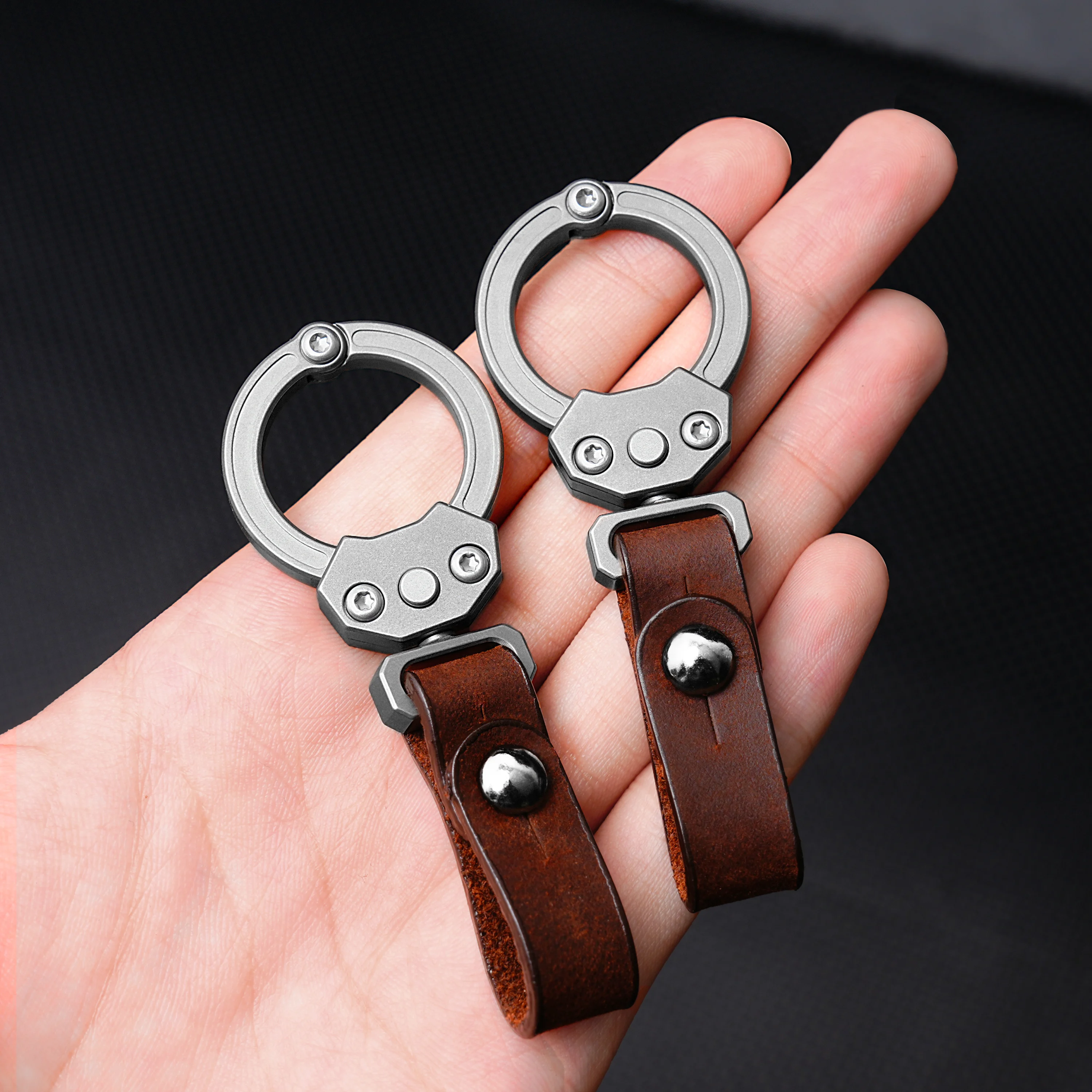 

New Titanium Alloy Key Chain Cowhide Strip Sturdy Household EDC Tools Unique Personalized Gift