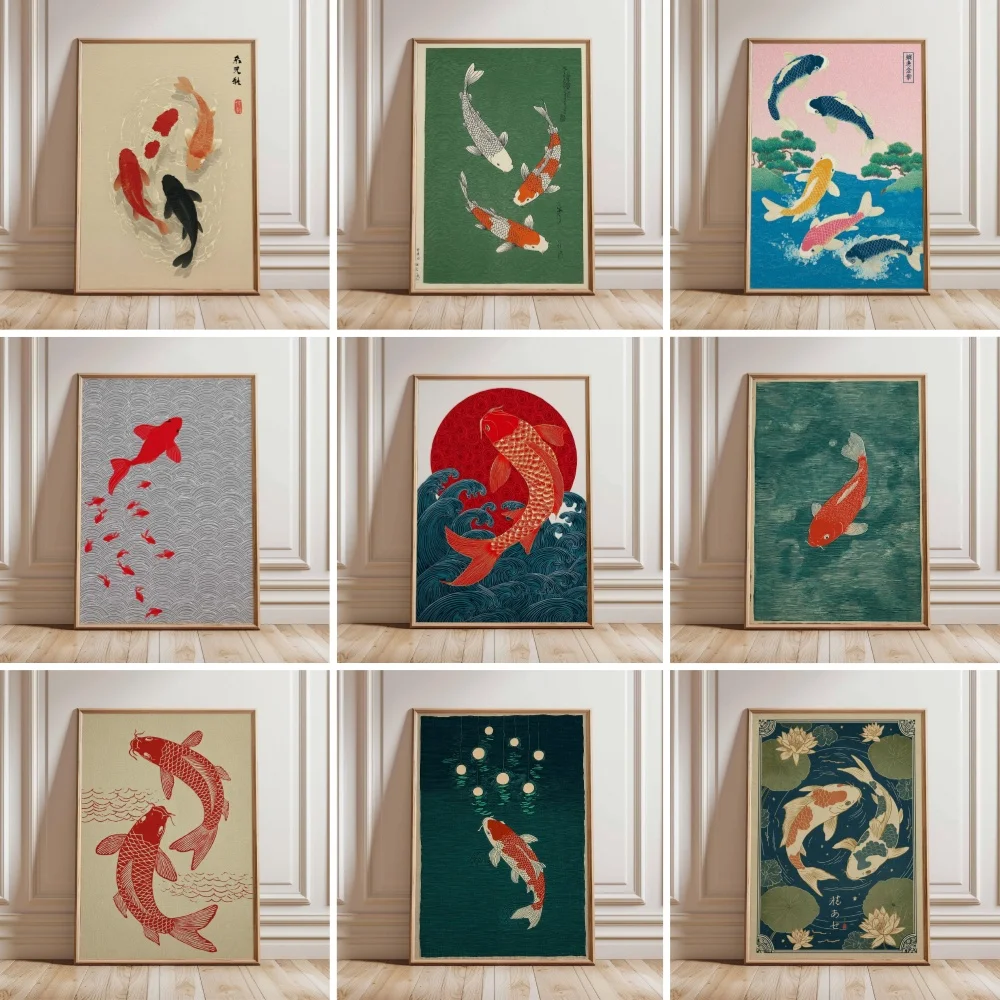 Japanese Koi Fish Poster Gold Fish Posters Picture Canvas Tranquil Pond Print Zen Water Painting Wall Decor Home Mural Cuadros