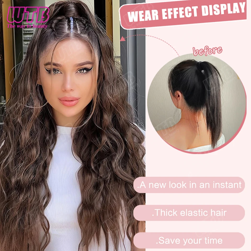 WTB 66cm Synthetic Ponytail Wig for Women Clip Style Volumizing Wavy Curly Ponytail Wig Suitable for Beginners and Daily Wear