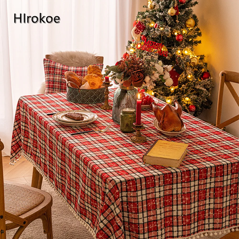 

Christmas Snowflake Plaid Tablecloth Printed Coffee Table Dining Table Dresser Cover Christmas New Year Decoration Atmosphere