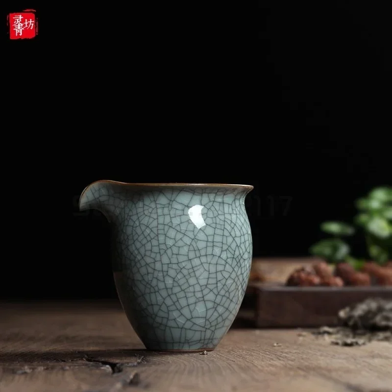 

Chinese Longquan Celadon Ge and Di Kiln Glaze Handmade Fair Mug 190ml Cha Hai Teapot Points of Tea ware Kung Fu Tea Set