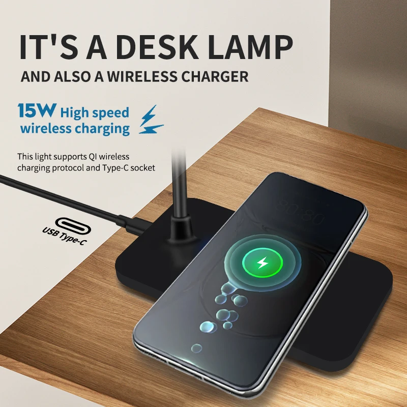 Lampe de bureau LED pour la lecture, chargeur sans fil USB enfichable, téléphone portable, protection des yeux tactile, lampe de table, éclairage de bureau à domicile