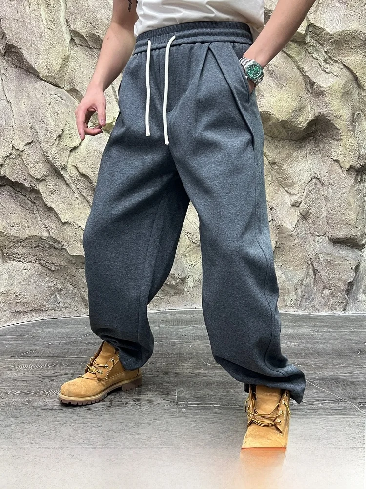 

Мужские свободные спортивные штаны с эластичной резинкой на талии, 3D пошив, новые осенне-зимние повседневные брюки, прямые брюки из хлопка и полиэстера