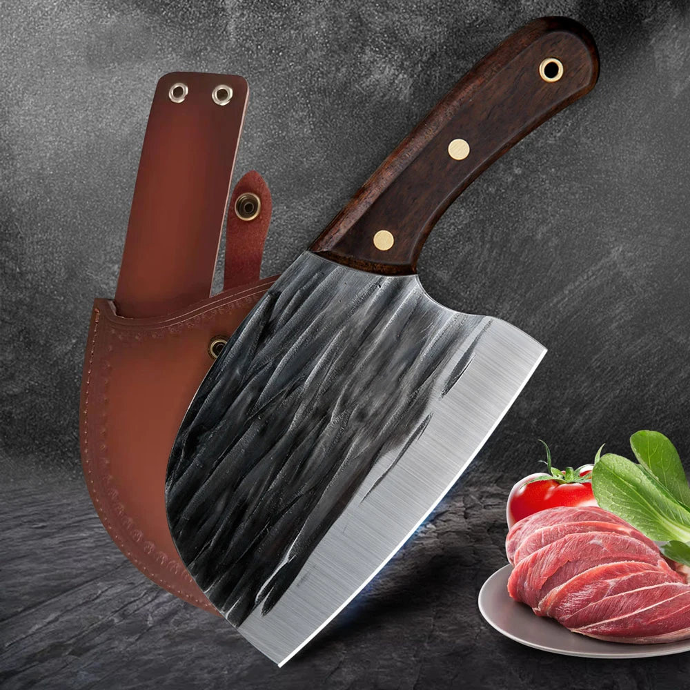 Handmade Forged Meat Cleaver Chopping Butcher Knife Bone Cutter High Carbon 4CR13 for Kitchen Chopping Slicing Tool