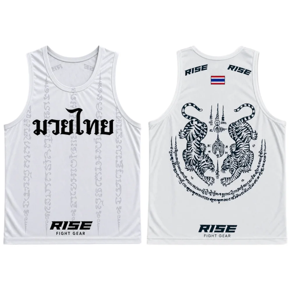 Muay Thai Twin Tiger Sak Yant Tattoo Quick Dry Sleeveless Tank Top MMA Kickboxing Fight Training Sports Vest Family Matching