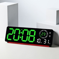 Modern Ambients Light Electric Wall Clock LED Screen Shows Time Temperature Date Two Alarms Easy Setups Home Decors Y5GB