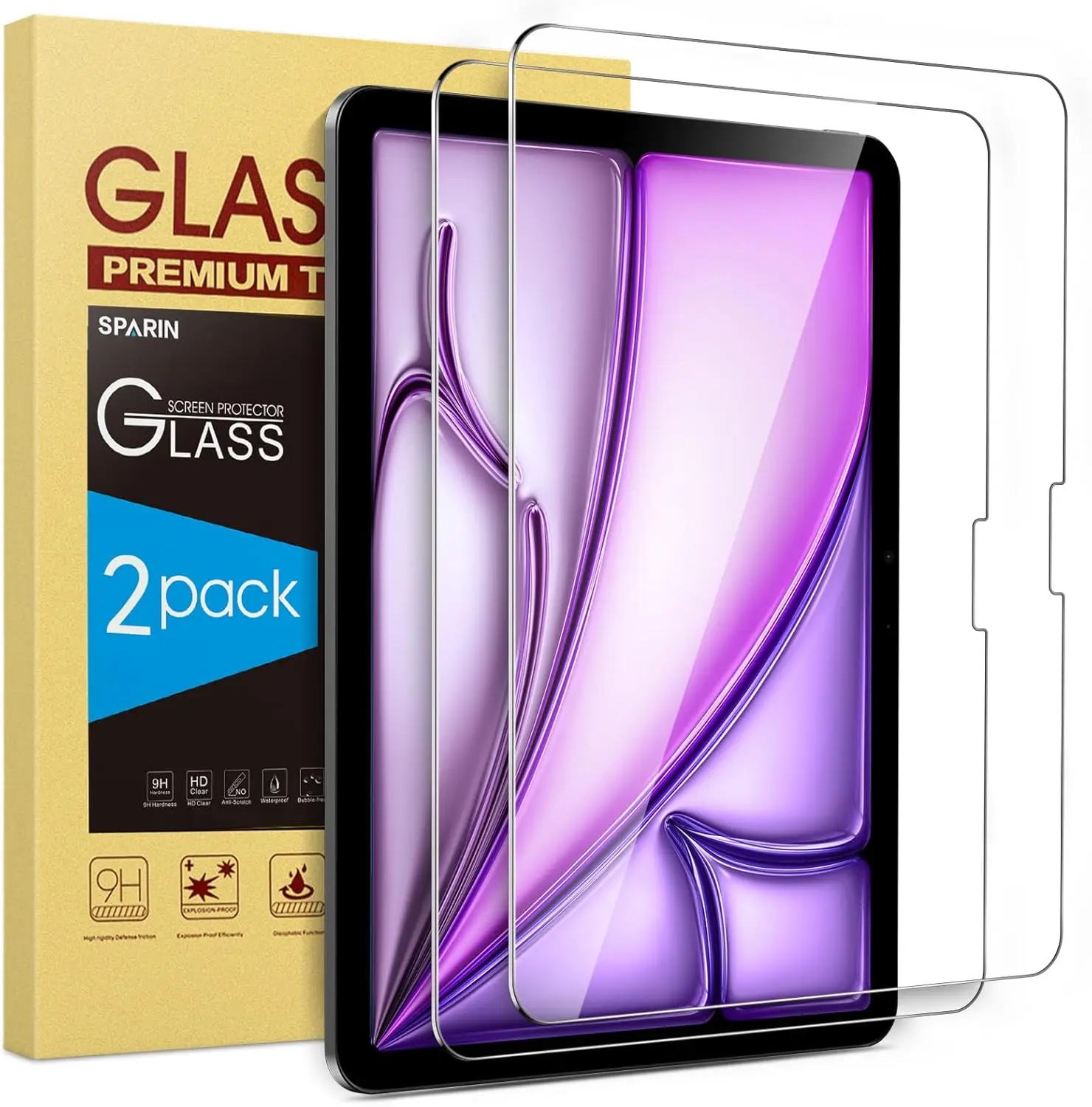 واقي شاشة لجهاز iPad Air 13 بوصة M3 2025 & M2 2024 (7th/6th Generation) وiPad Pro 13 بوصة M4 7th Gen، عبوتان من الزجاج المقسى