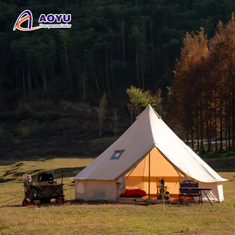 

Hot Sale Large Luxury Safari Yurt Glamping Bell Tent 3M-6M Oxford 4 Season Fireproof Canvas Tent For Outdoor Camping