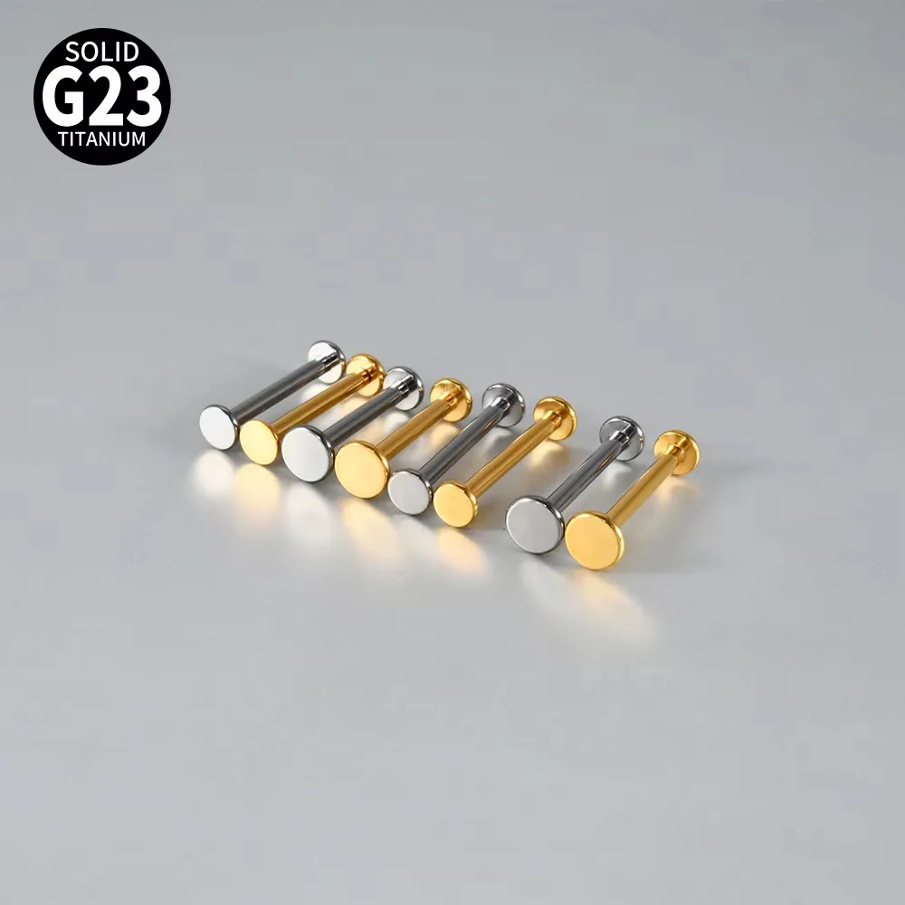 1PC Titanium 3mm 4mm 5mm Flat Top Tongue Barbell Ring Internal Threaded Silvery/Golden Comfortable Lip Ear Piercings Jewelry 16G