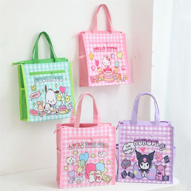 

Kawaii Kuromi My Melodys Printed Non Woven Fabric Zipper Bag Cute Cartoon Anime Large Capacity Carrying Bag Item Storage Bags
