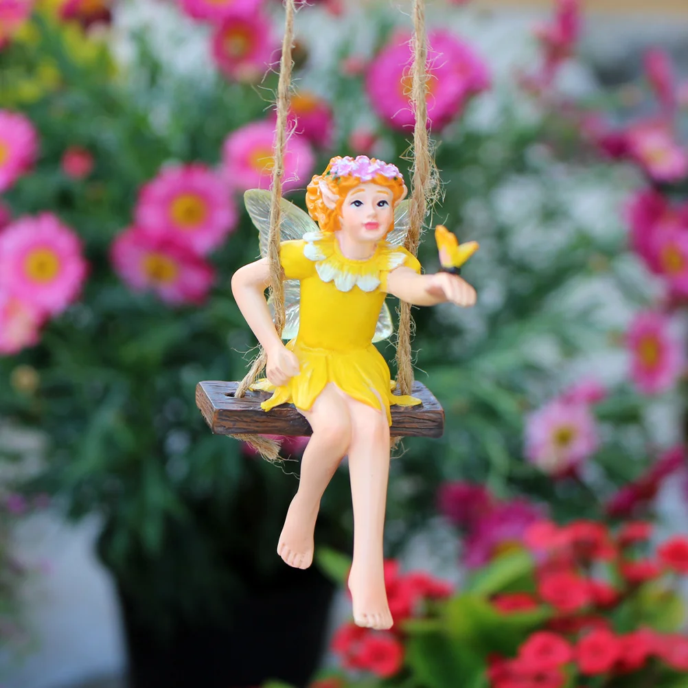 Fairy Swing Hanging Statue Flower Fairy resin Figurines Fairy Garden Tree Swing Miniature Figurine Dollhouse Decor Garden bonsai