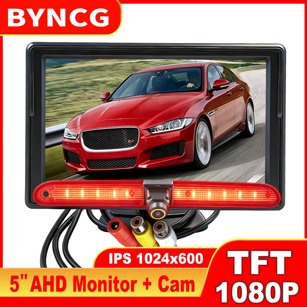 

BYNCG 5" HD Monitor Rear View System, 1080P AHD Brake Light Camera for Peugeot Partner Citroën Berlingo Van, 170° Night Vision