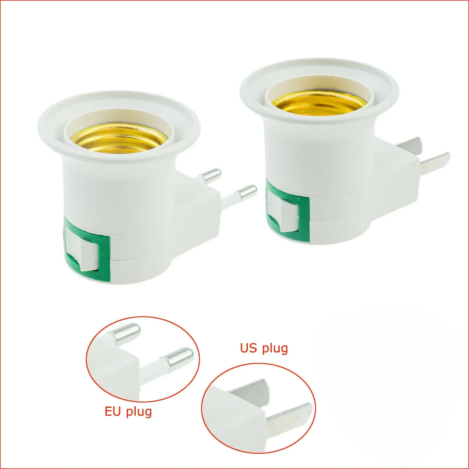 6/12pcs E27 Lamp Bases LED Light Lamp Bulbs Socket Base Holder EU/US Plug Adapter with ON/OFF Switch White Lighting Accessories
