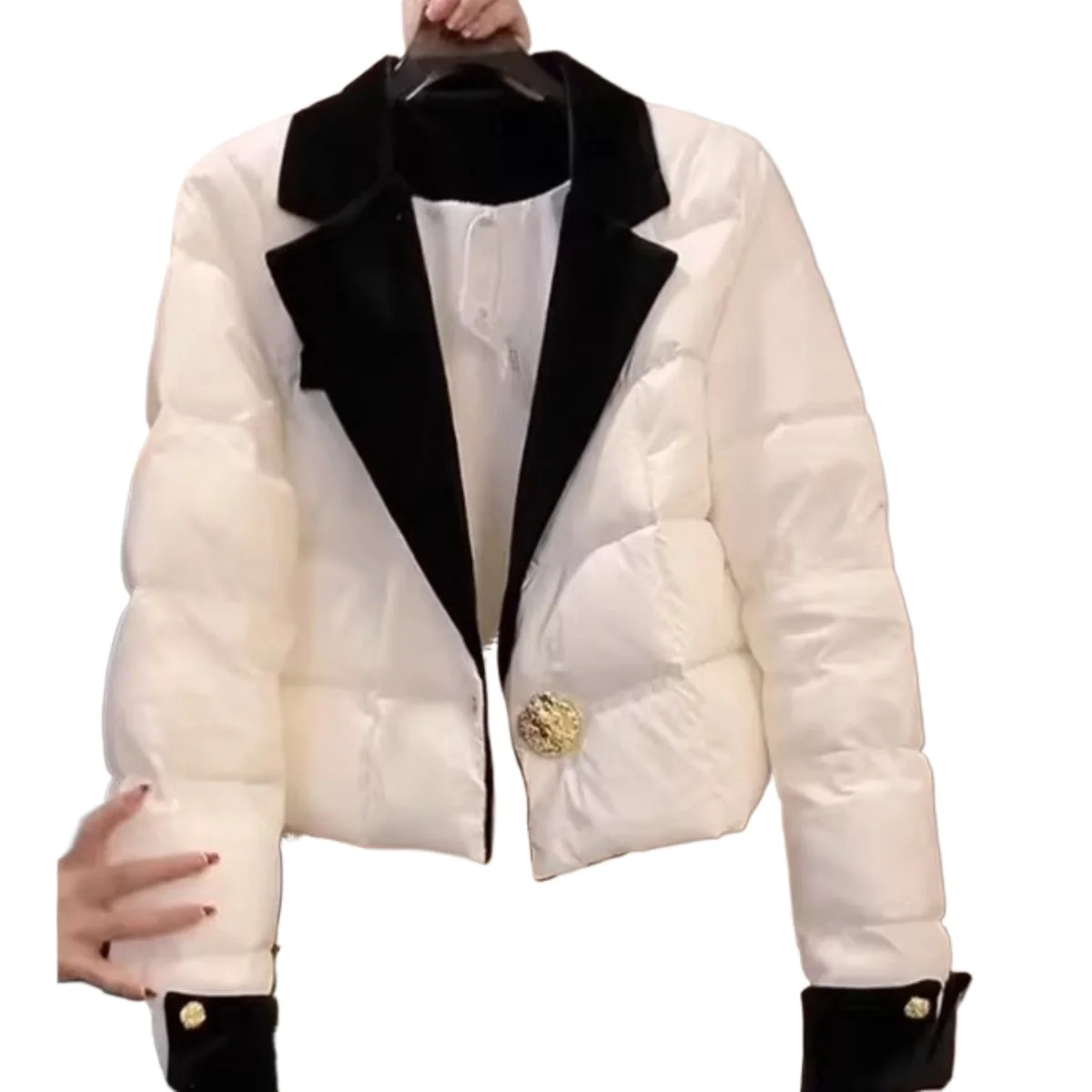 

2026 Autumn Winter Women's Parkas Suit Collar White Short Cotton Jacket Fashion Coat