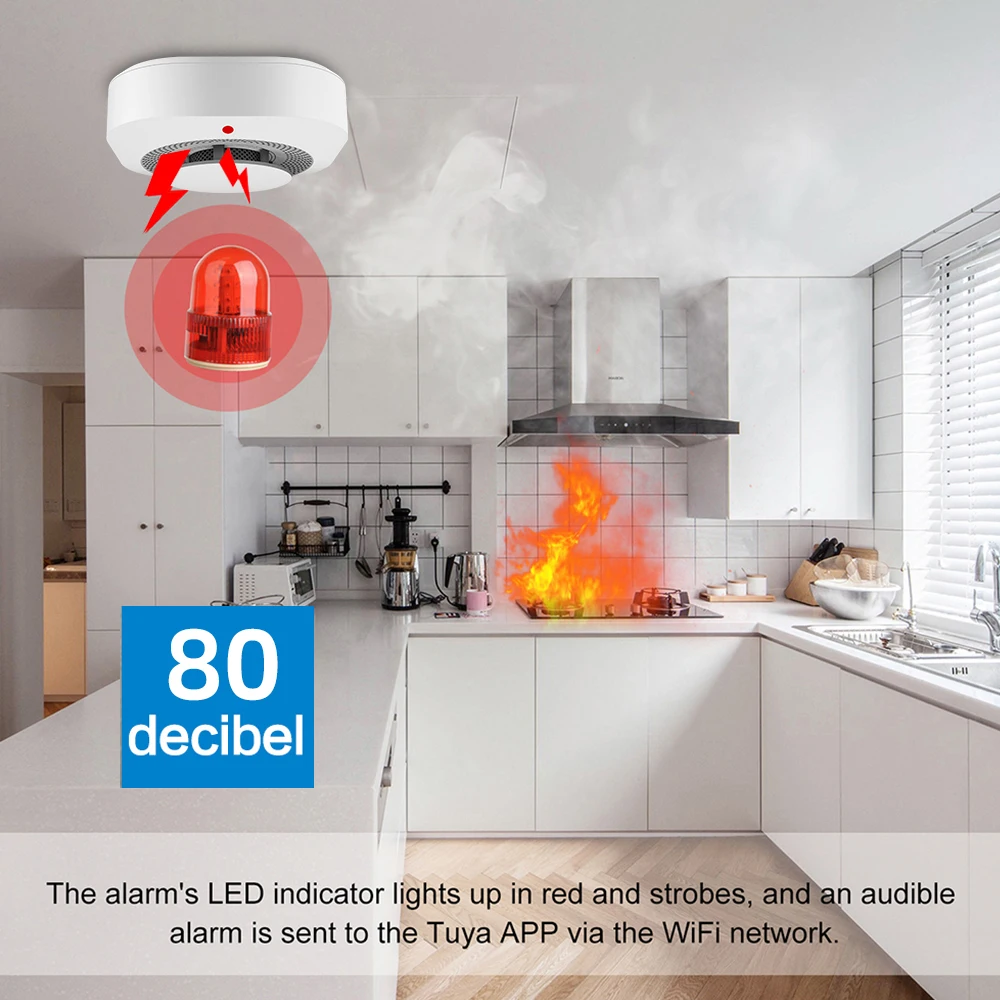 Tuya Smart Zigbee Detector de humo inalámbrico, prevención de fugas, Sensor de humo, instalar en el área de no fumar o la cocina