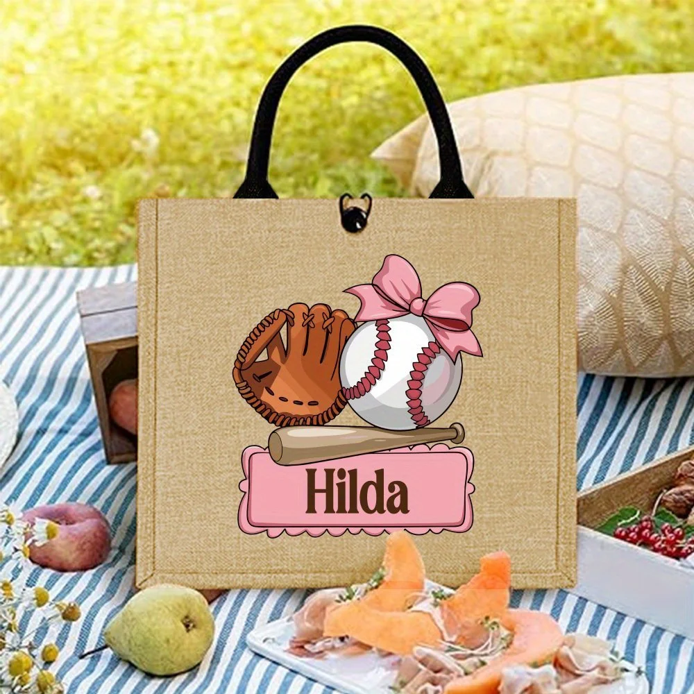 Color Variation Is a Normal Process Phenomenon Not Defective Custom Baseball Jute Bag Personalized Baseball Tote Bag for Women