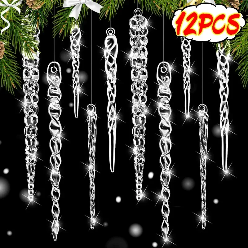 Clear Acrylic Snowflake Ornaments Christmas Tree Decorations Winter Wonderland Party Star Snowflake Icicle Shaped Crystal Decor