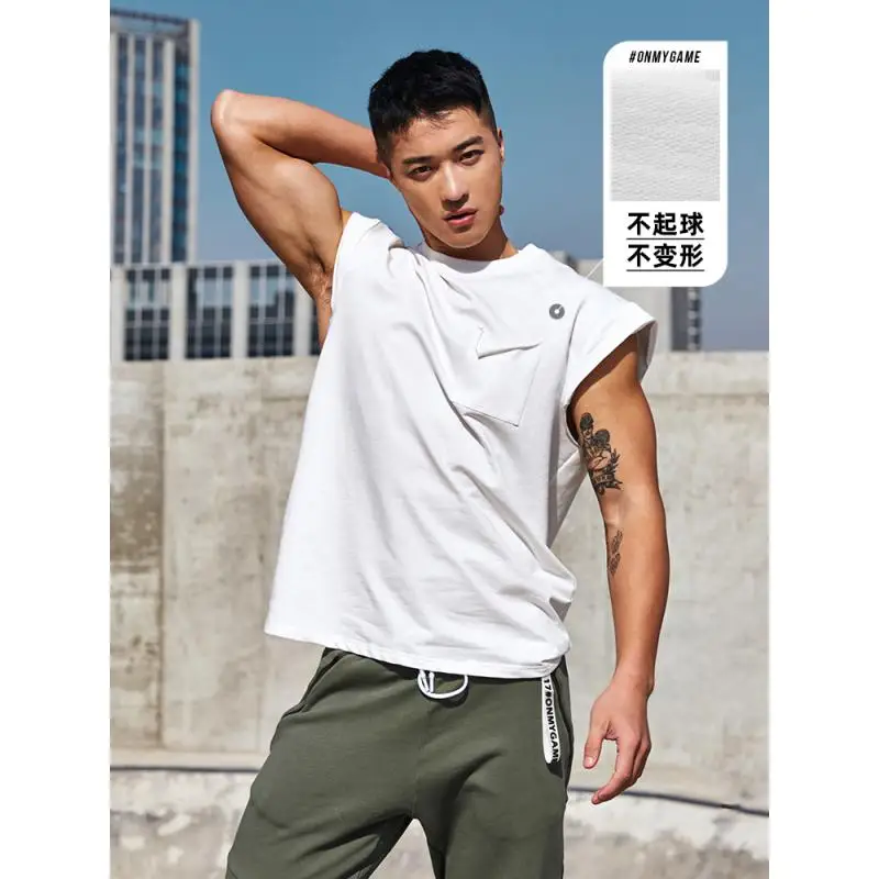 OMG Sports Vest Breathable Pure Cotton Fitness Clothes Top Men's Sweat Absorbing Loose Waistcoat