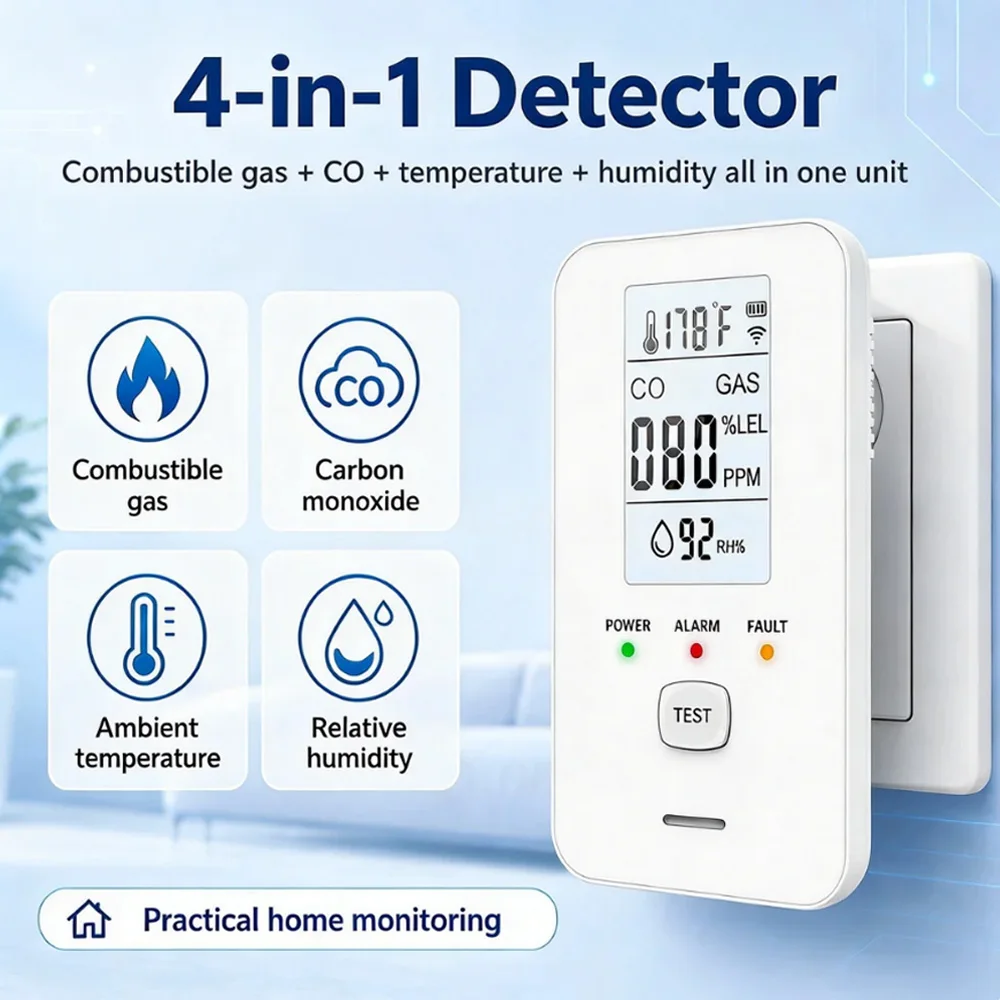 Natural Gas & Carbon Monoxide Detector, Plug in Carbon Monoxide Alarm,Propane,Methane,4-in-1 Combustible Gas & CO Detector Alarm