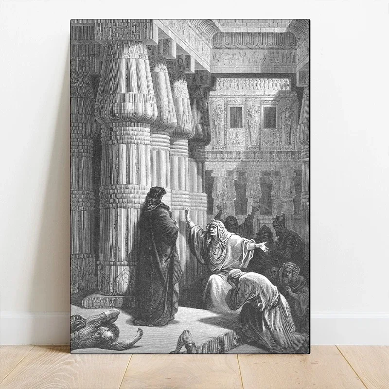 Gustave Dore Vintage Classic Artwork Jacob Wrestles The Angel Poster Canvas Painting Wall Art Pictures for Living Room Decor