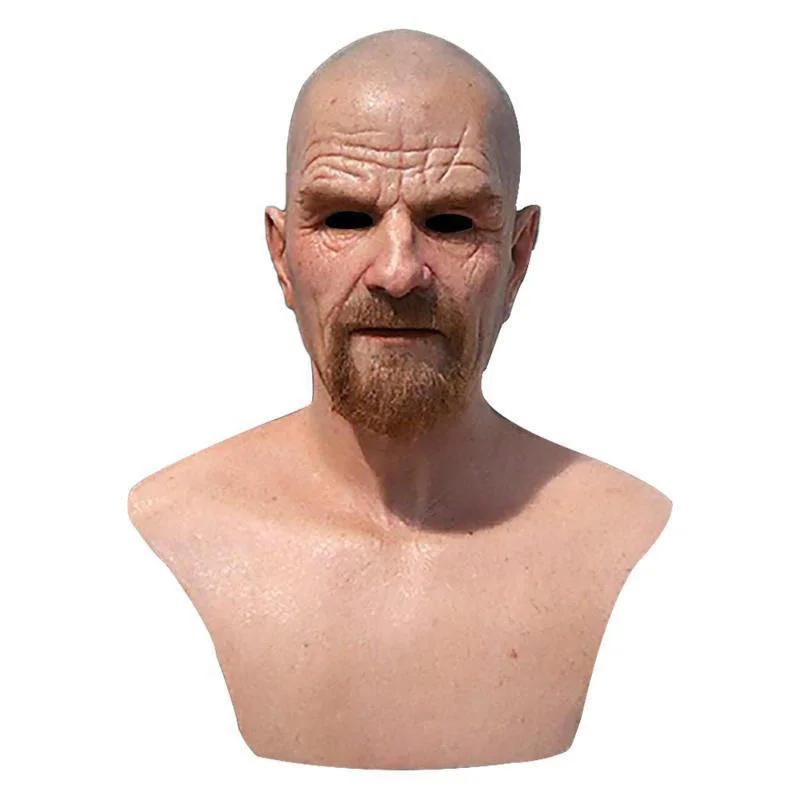 Deadly Poison Master Realistic Latex Headcover Breaking Bad Funny Cosplay Walter White Mask Decoration Bald Old Man Mask