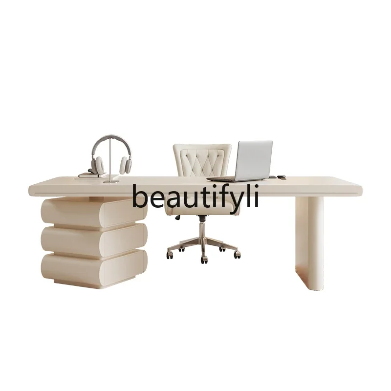 French light luxury rock slab solid wood desk high-end computer writing desk