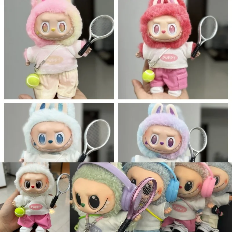 

Модный спортивный теннисный костюм для кукол Labubu, милая одежда в корейском стиле, теннисная подвеска, розовая, белая футболка, аксессуары для одежды