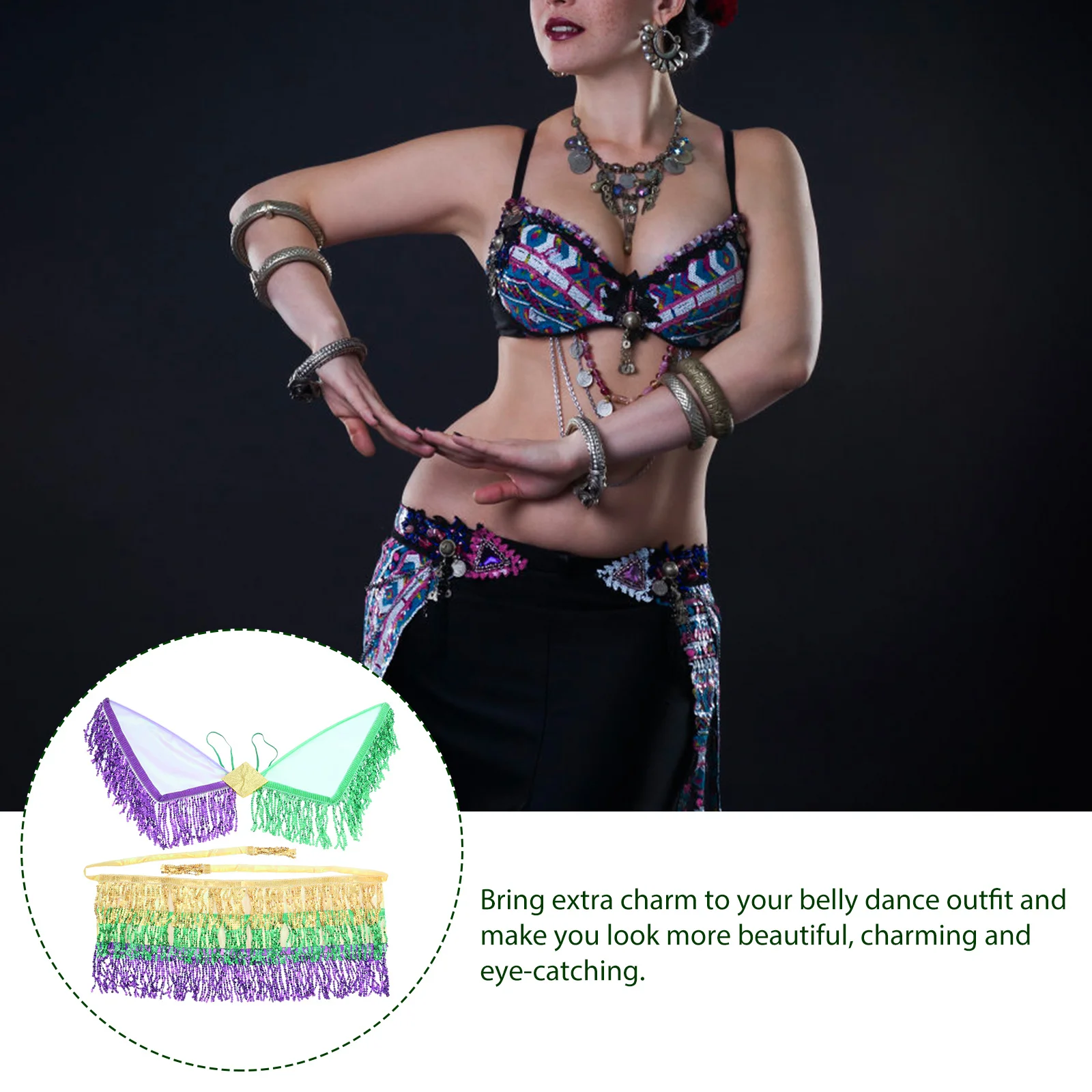 1 Set Fringe Wing Skirt Set Belly Dancing Hip Scarf Prop Wing Costume For Women Dance Performance Practice Cosplay Role Play