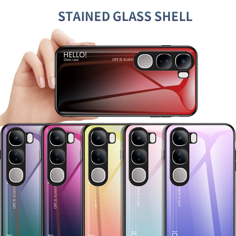 Vivo V40 Lite 5G V2417 Custodia in vetro temperato sfumato Custodia rigida con cover posteriore in silicone per Vivo V40 Lite V40Lite 5G V2417