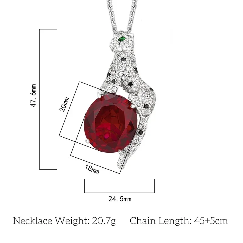 Gorgeous Crystal Leopard Shaped Pendant Necklace Blue Red Gemstone Edition Exquisite Stylish Jewelry for Fashion Conscious Women