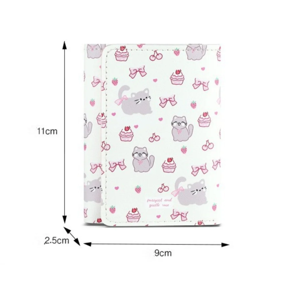 Cartera para niñas con diseño de oso y gato, billeteras plegables para estudiantes, tarjetero de gran capacidad, bolsa de identificación con múltiples tarjetas, monedero con lazo Floral rosa