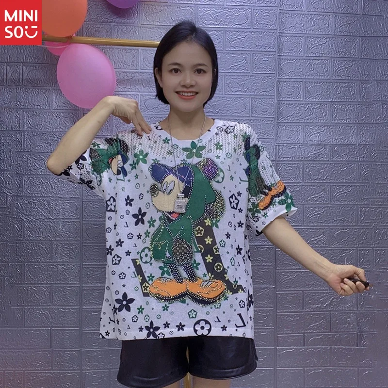 

Disney Mickey Crystal Tee, Allover Print Loose Fit Shirt for Women